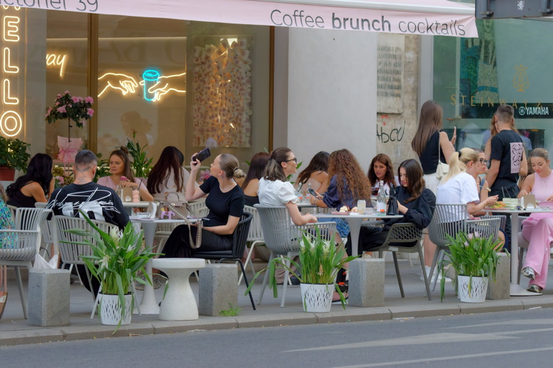 People recreating on a terrace